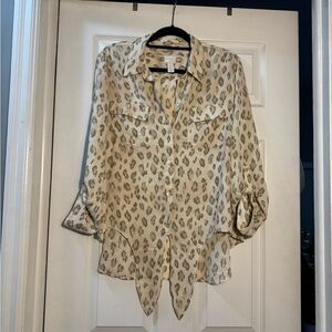 Chico's Cream and Gray Animal Print Blouse